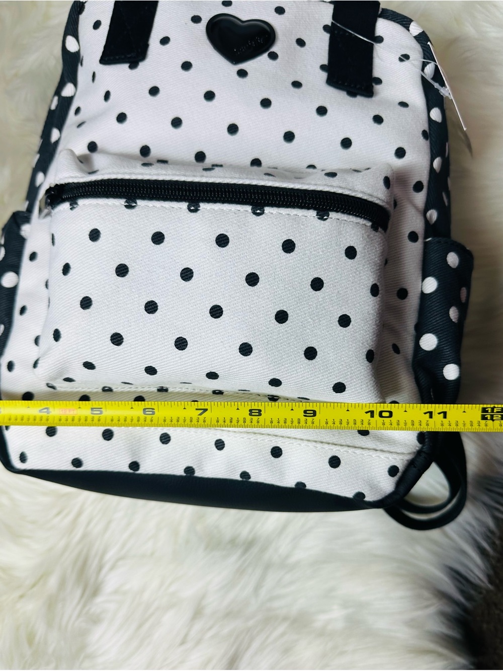 Betsey Johnson Black & White Polka Dot Heart Patch Backpack - Picture 8 of 16